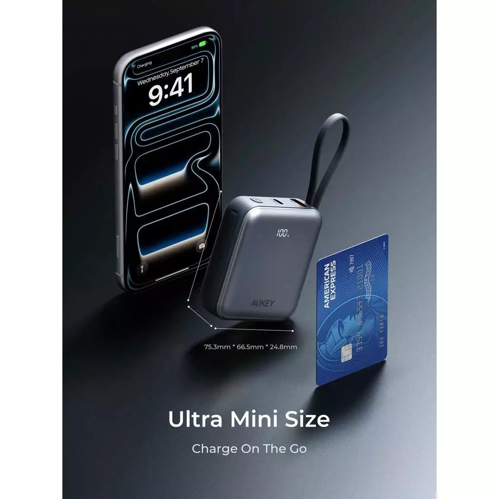 Aukey PB-Y91 Swivel Mini 10000 mAh Power Bank with Dual Built-in USB-C Cables