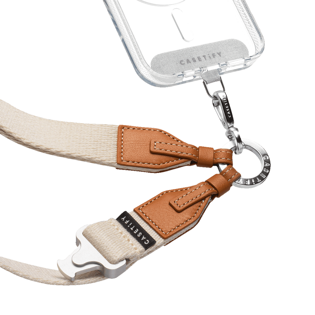 CASETiFY Cross Body & Wrist 2-in-1 Utility Phone Strap w/ Leather Case for Airpods Pro 2 - Ecru Tan