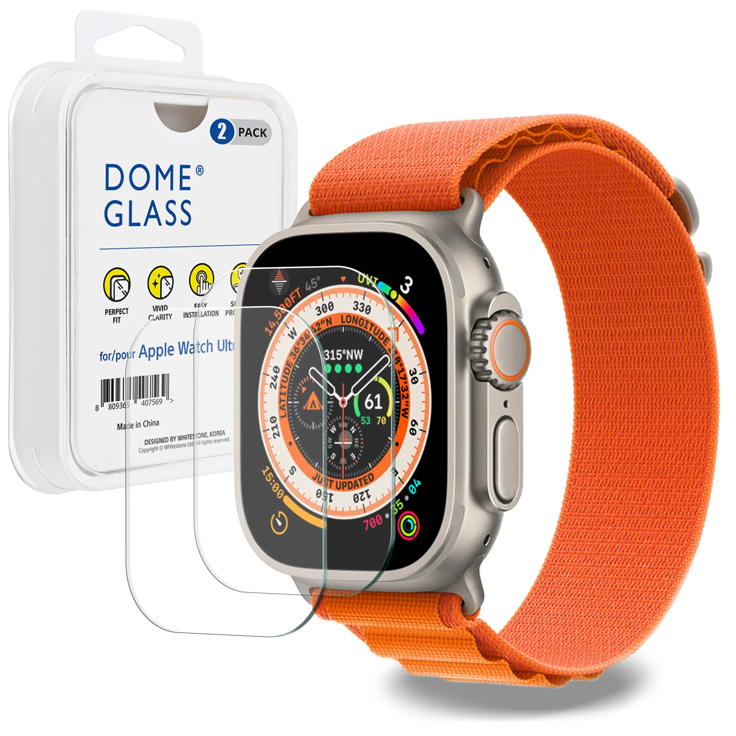 Whitestone AR Clear Glass for Apple Watch Ultra 49mm 2pcs Pack