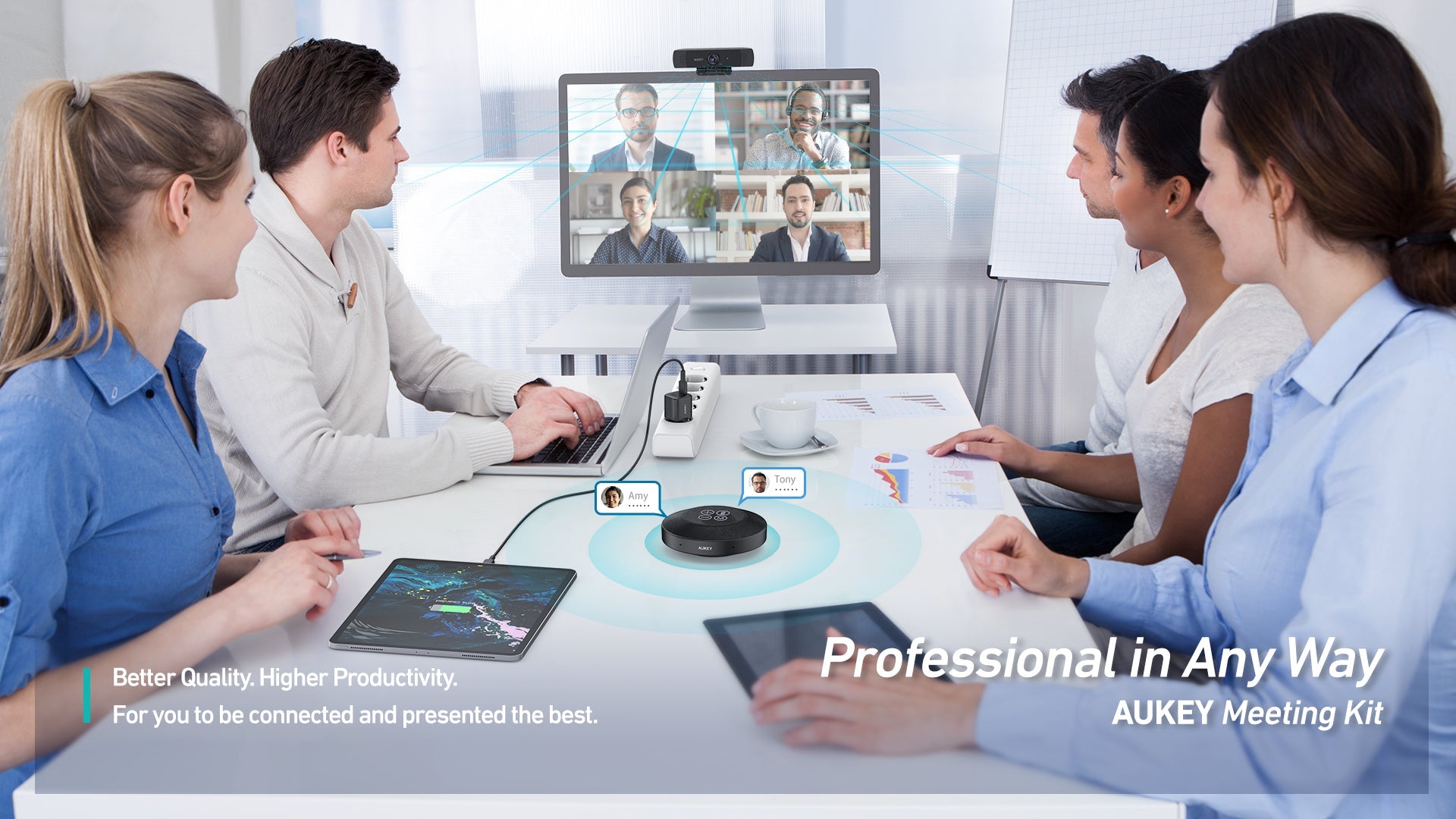 Aukey SP-A8 Stream CyberTalk Bluetooth Conference Speakerphone 8H Playtime, HD Audio. Dual Mic. Bluetooth/USB Cable