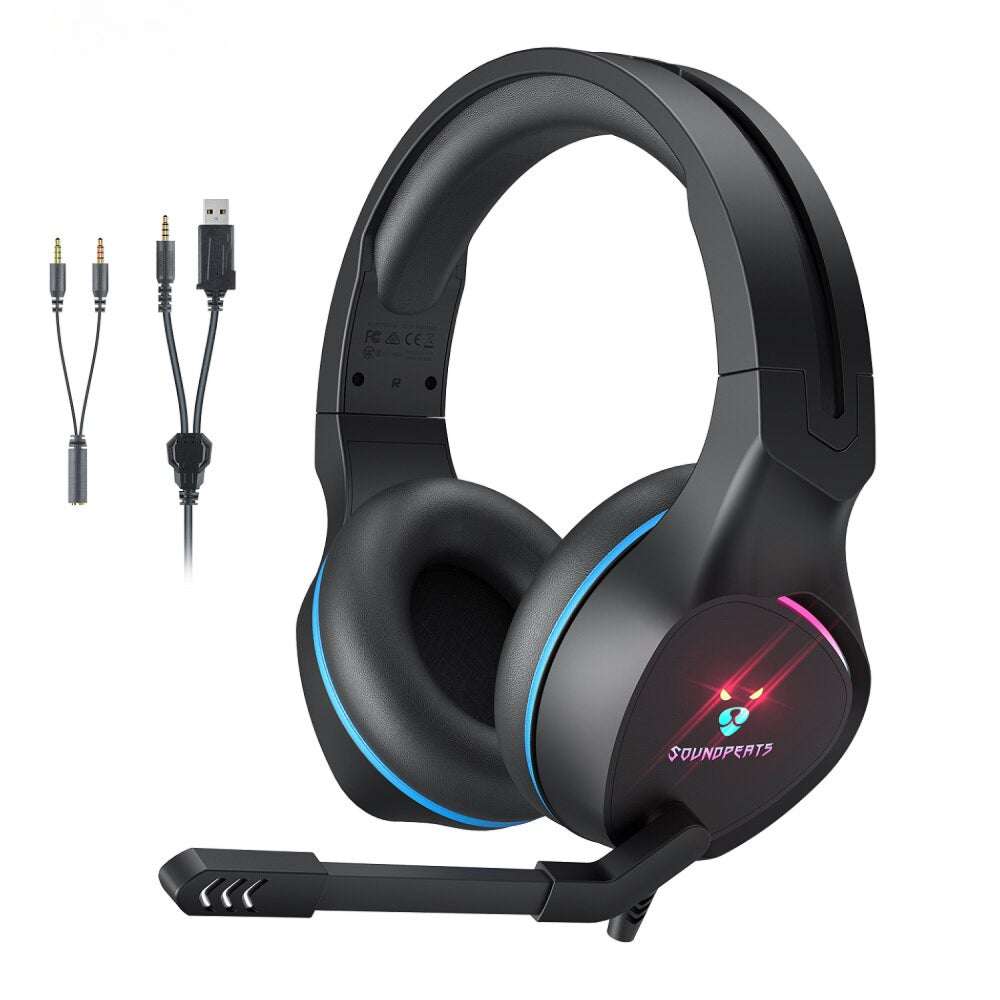 SoundPEATS G1 Gaming Headset with Microphone Over Ear, 50mm Drivers Stereo Sound, 3 RGB Colors