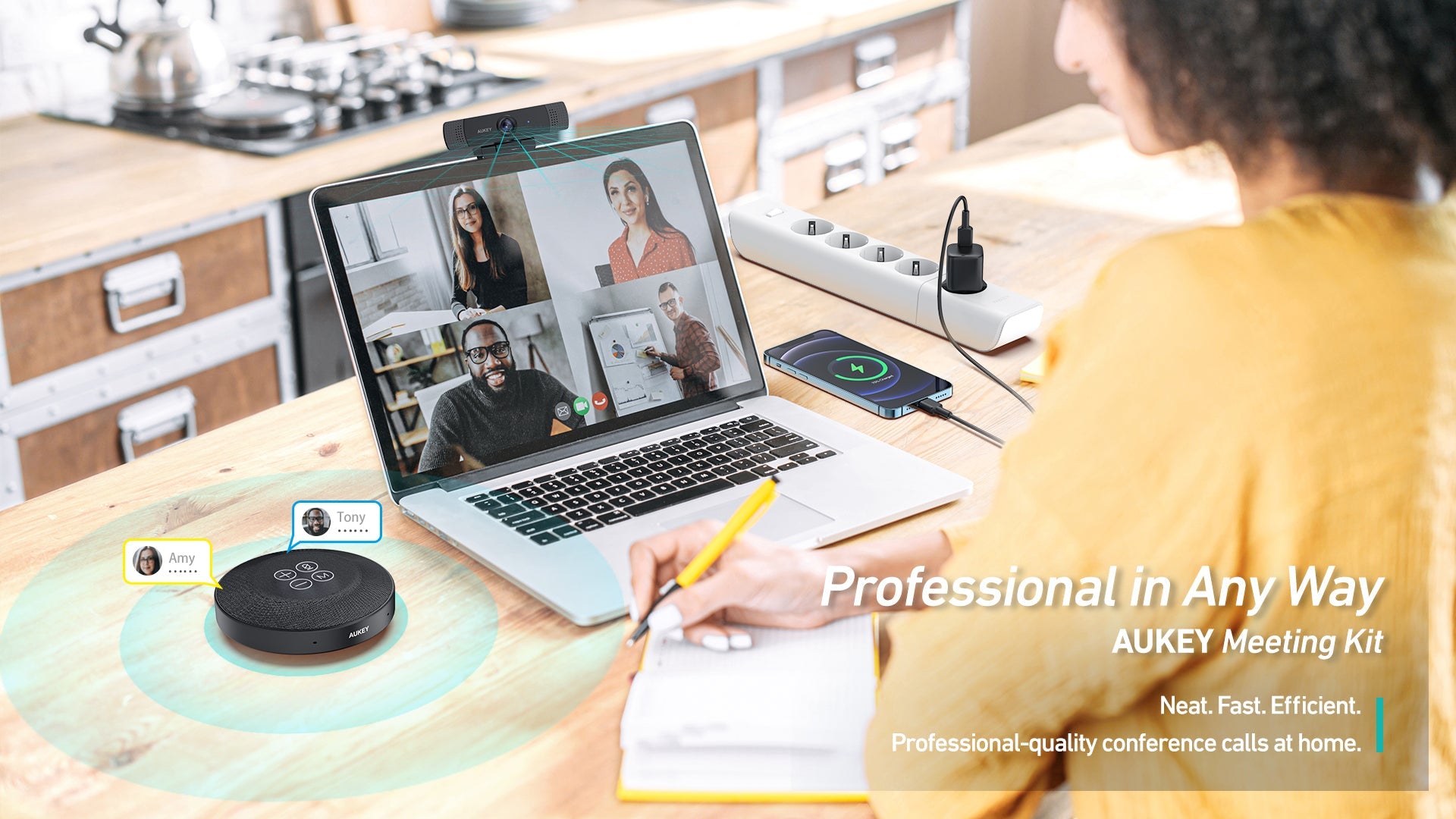 Aukey SP-A8 Stream CyberTalk Bluetooth Conference Speakerphone 8H Playtime, HD Audio. Dual Mic. Bluetooth/USB Cable