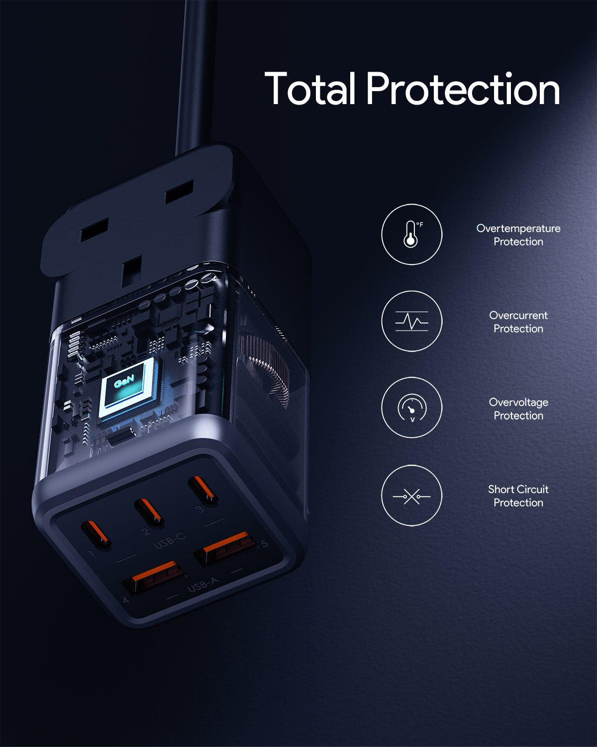 Aukey PU-A3 PowerHub 75W Power Strip with 1 AC Outlet & 5 USB Ports- Black