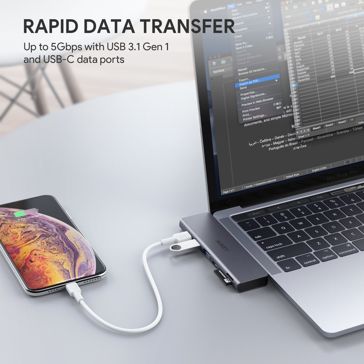 Aukey CB-C76 Type C to USB 3.0 7-in-1 Thunderbolt 3 Hub
