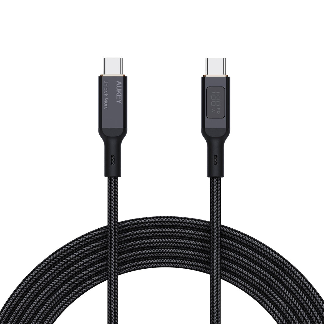 Aukey CB-MCC101/CB-MCC102 100W Nylon Braided USB C to C Cable with LCD Display (1/1.8m)