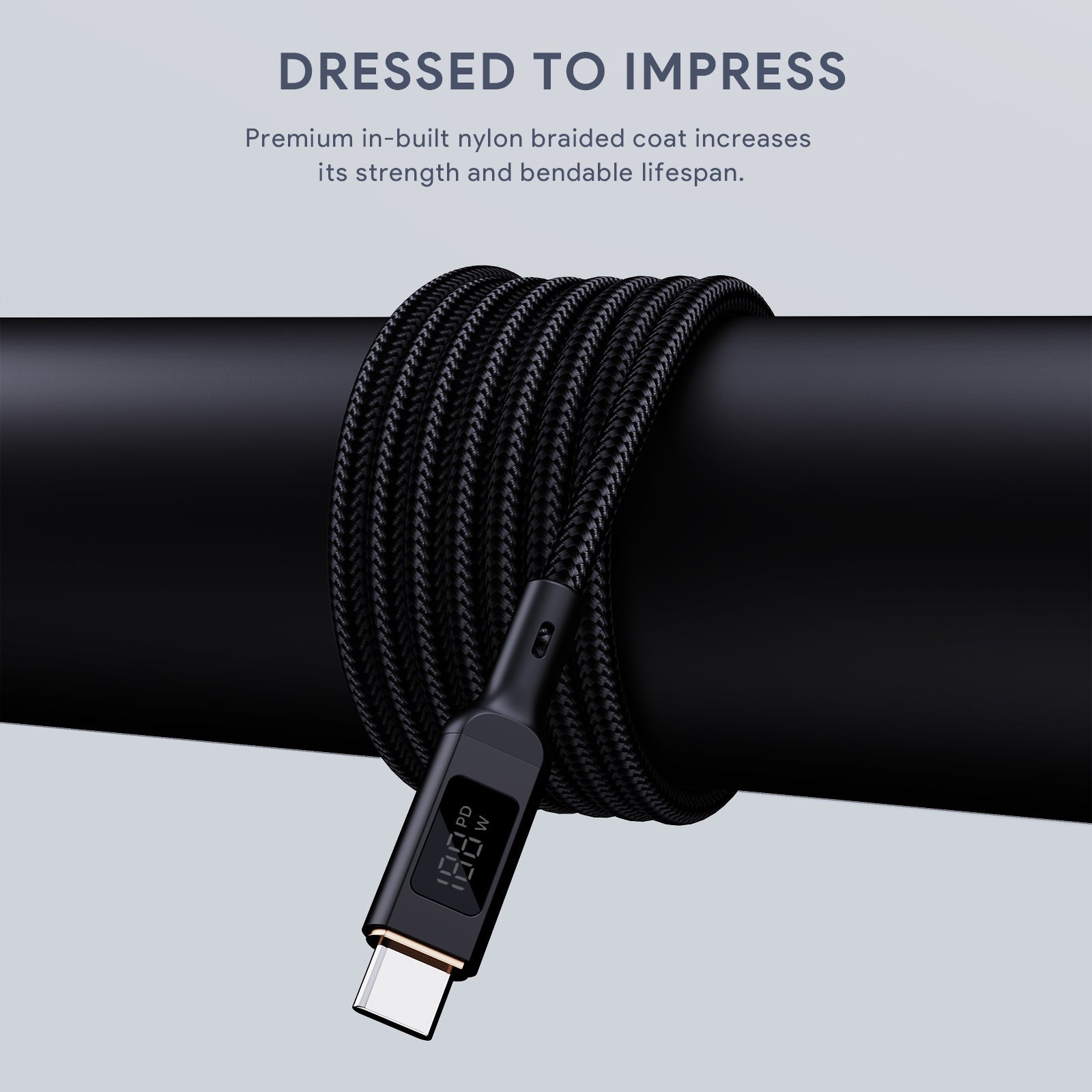 Aukey CB-MCC101/CB-MCC102 100W Nylon Braided USB C to C Cable with LCD Display (1/1.8m)