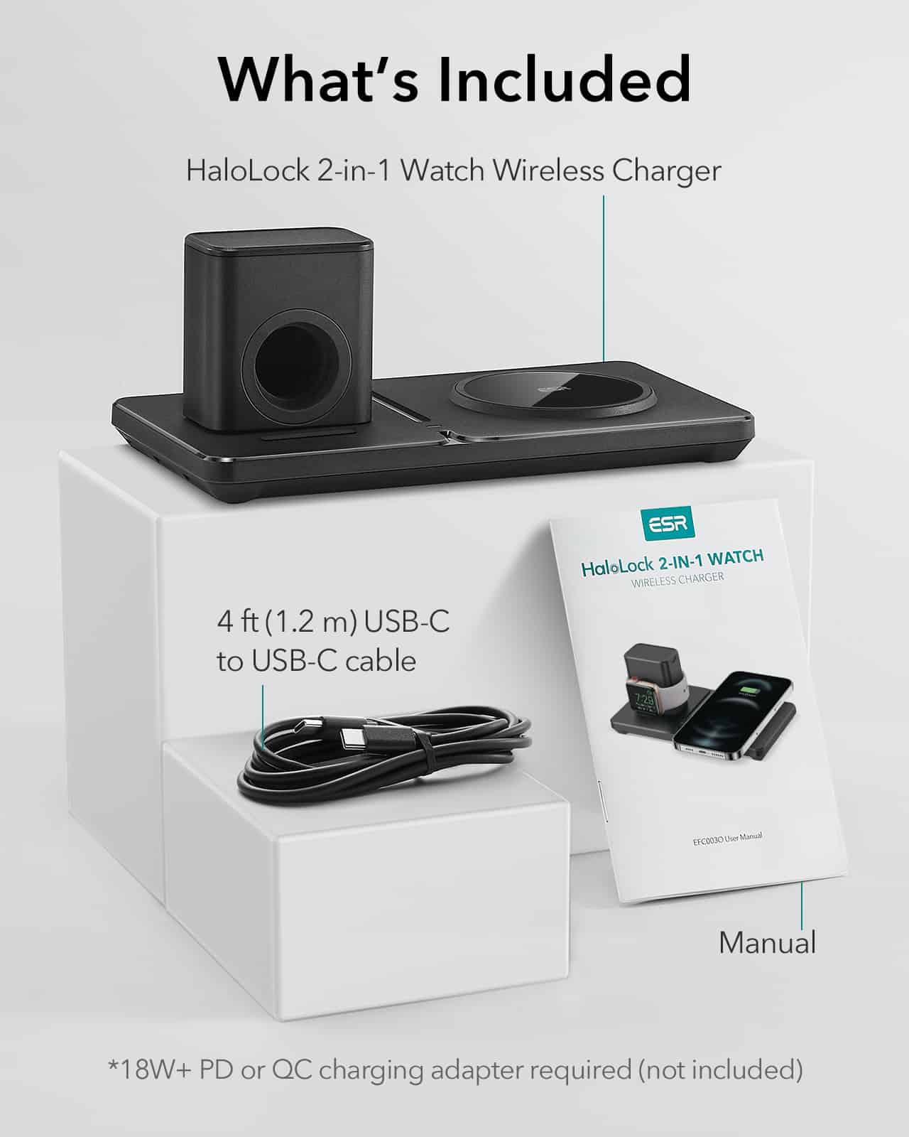 ESR Halolock Apple Watch Two-in-One Magnetic Wireless Charger