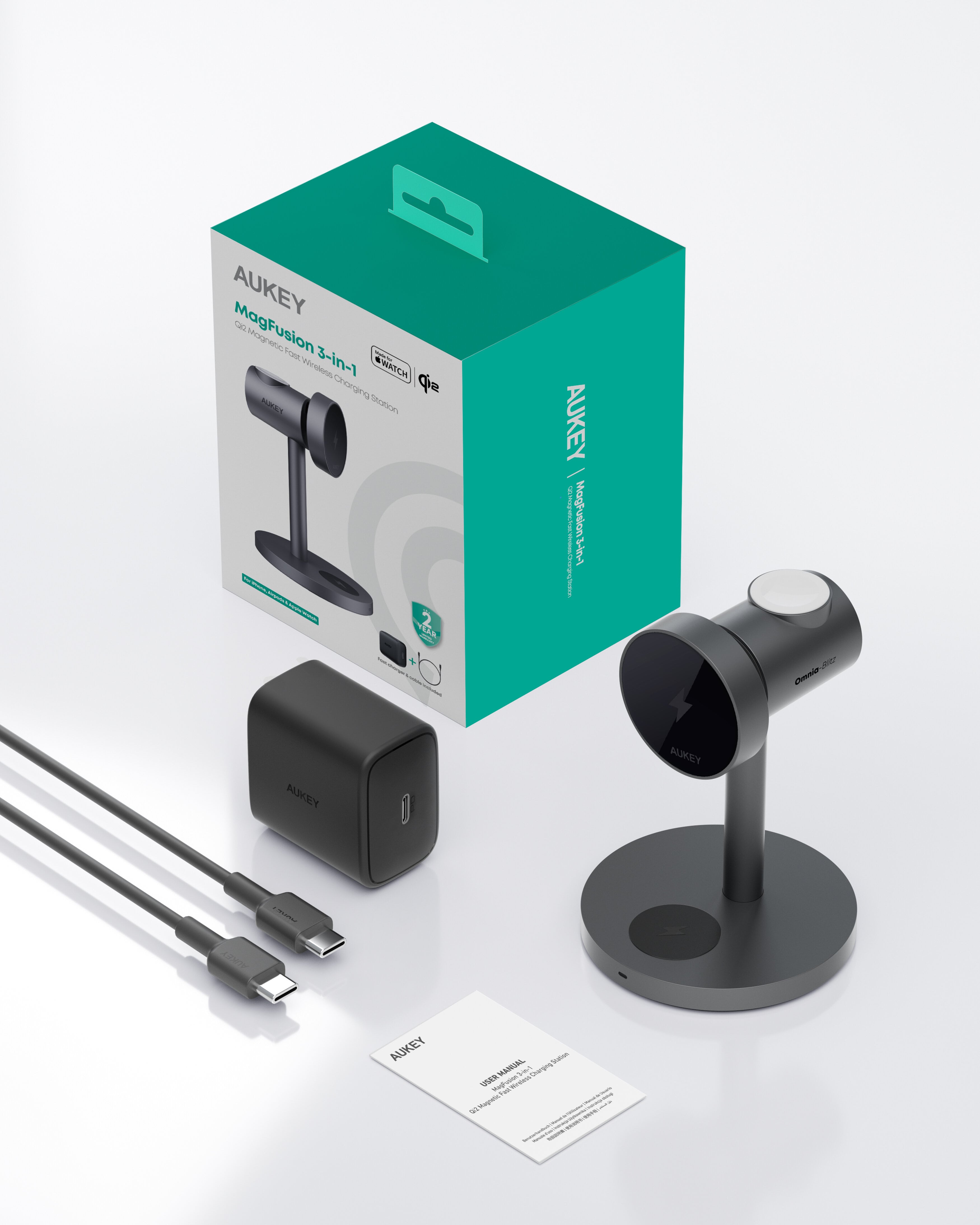 AUKEY LC-MC311 MagFusion 3-in-1 15W Magnetic Wireless Charger MFI Certified