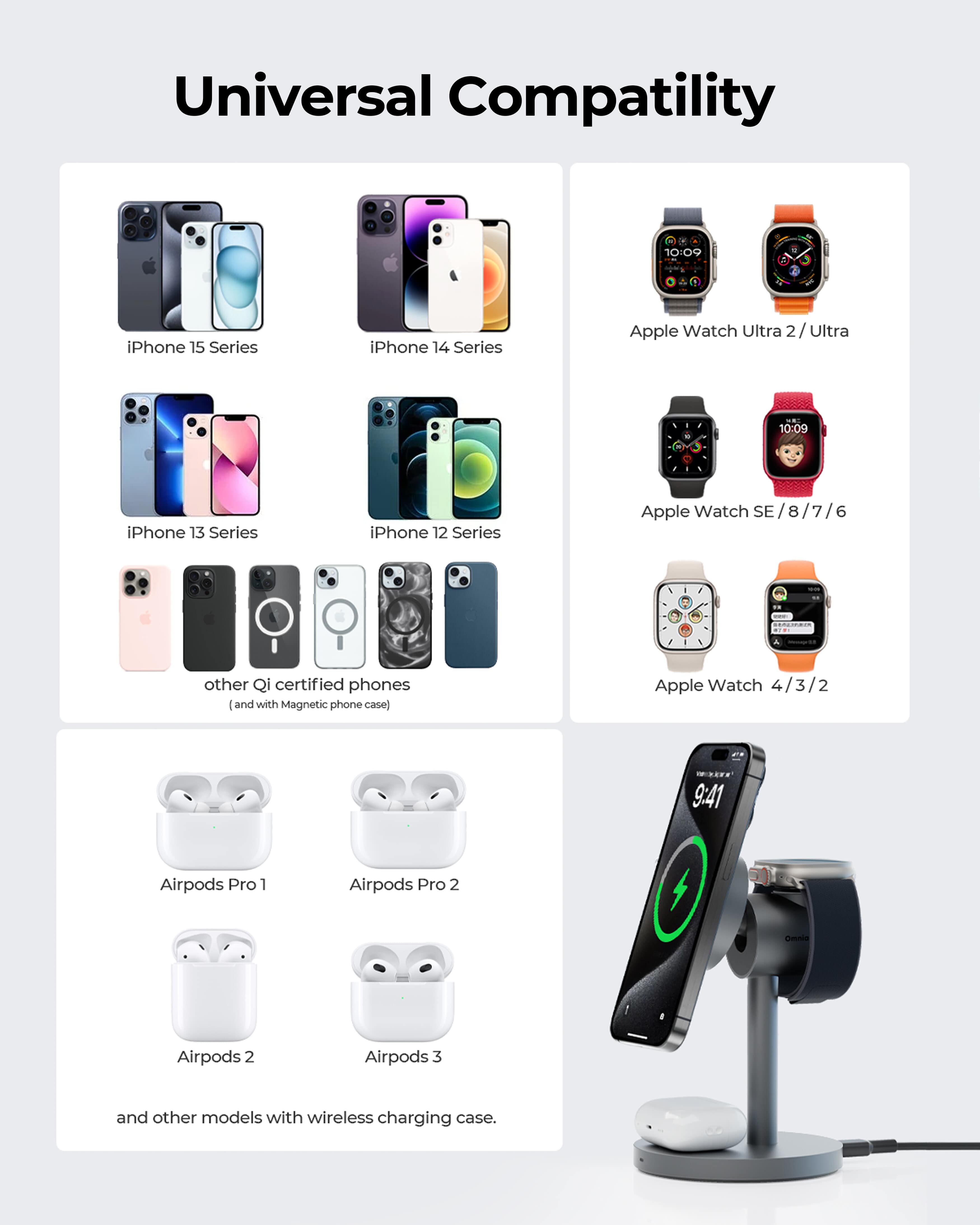 AUKEY LC-MC311 MagFusion 3-in-1 15W Magnetic Wireless Charger MFI Certified