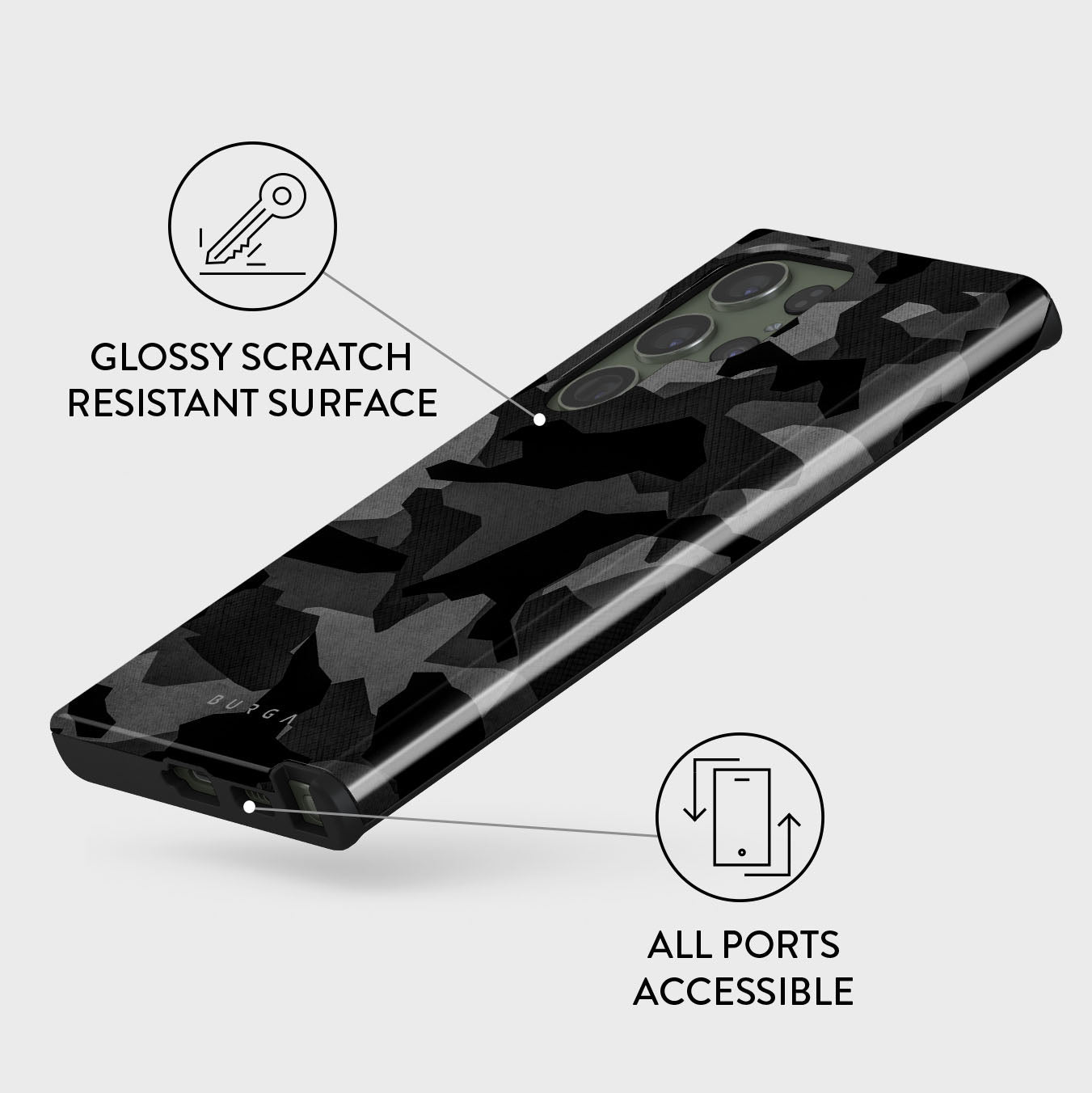 Burga Night Black Camouflage - Samsung Galaxy S23 Plus / Ultra Tough Case