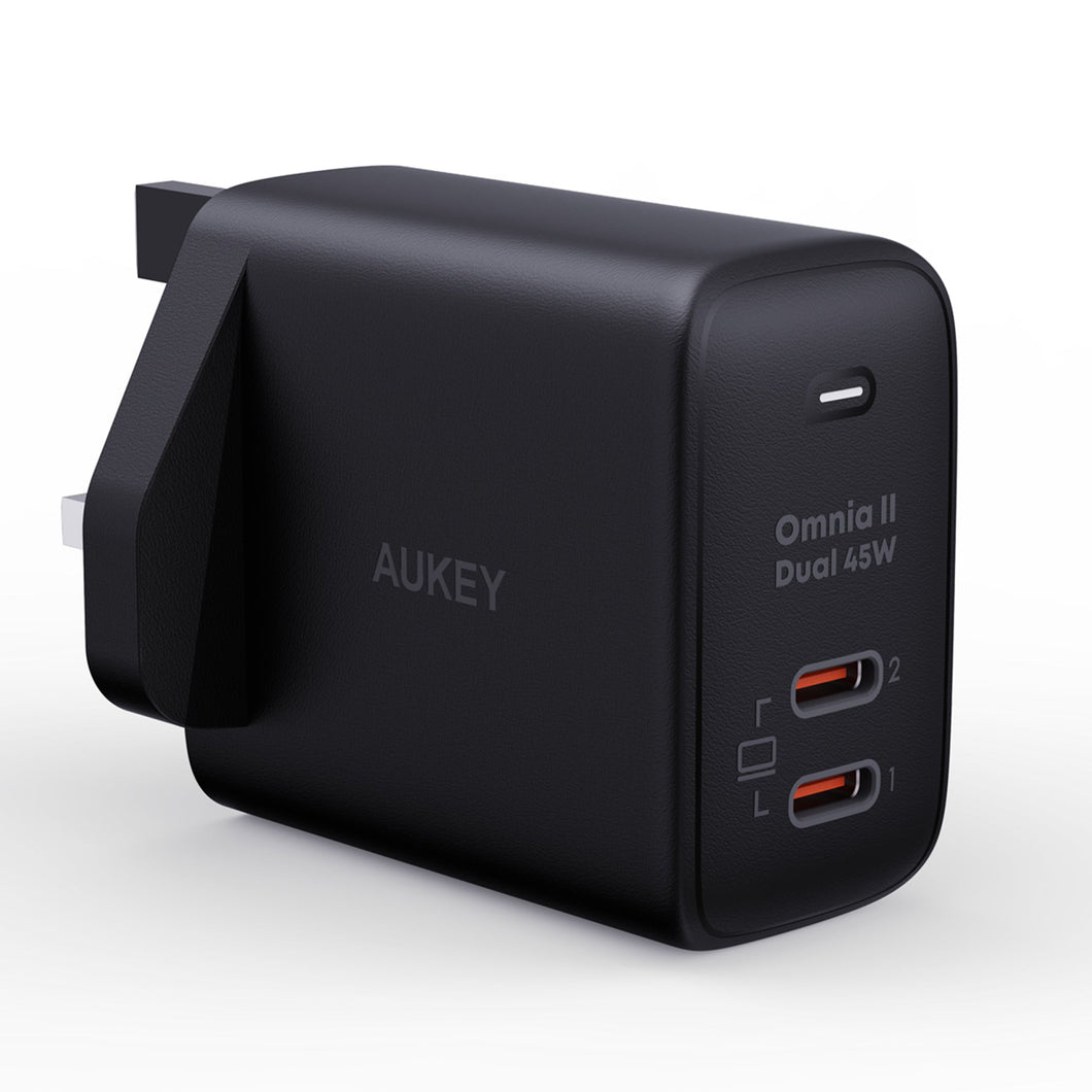 Aukey PA-B4T Omnia ll Dual-Port USB-C 45W PD Wall Charger with GaN Power Technology