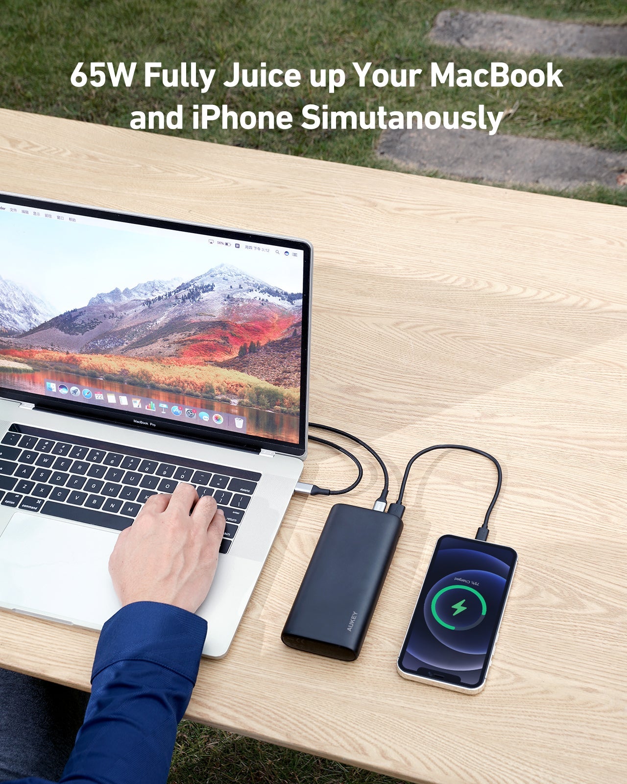 Aukey PB-Y37 20000mAh 65W PD Powerbank, Fast Charge Portable charger for iPhone 13 12 11 Android MacBook Nintendo Switch