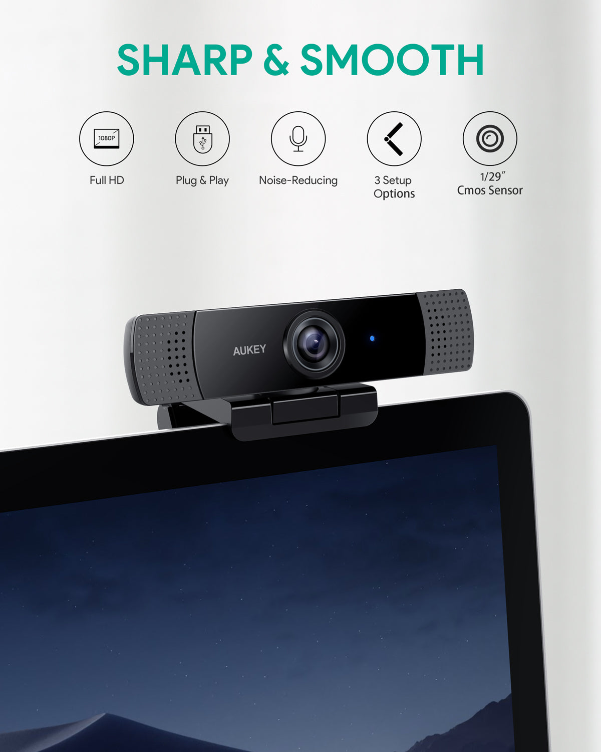 Aukey PC-LM1E Stream Series 1080P Dual-Mic Webcam For Meetings, Gaming, Live Streaming On Mac Windows