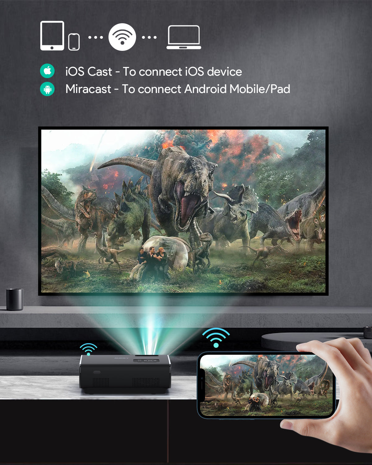 AUKEY RD-870S Cinex S Lite Full HD 1080P Wi-Fi LED Projector with Support Smartphone Screen Sync HDMI