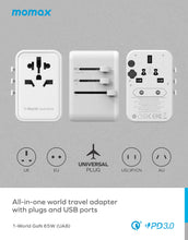 Load image into Gallery viewer, Momax UA8 1-World 65W GaN 5 Ports + AC Travel Adaptor
