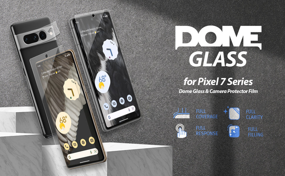 Whitestone Dome Glass Screen Protector for Google Pixel 7 , Full Tempered Glass Shield with Liquid Dispersion Tech [Easy to Install Kit] Smart Phone Screen Guard with Camera Film Protector