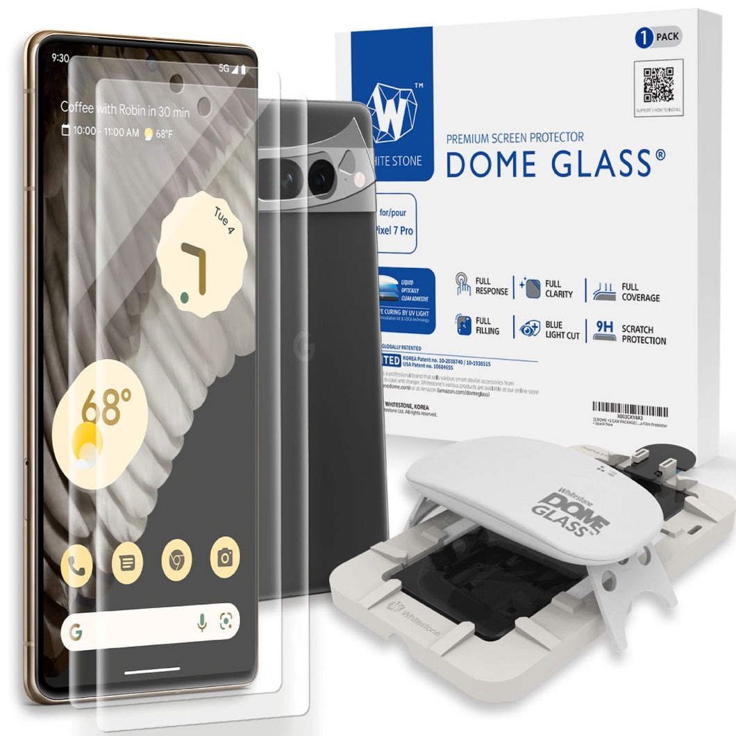 Whitestone Dome Glass Screen Protector for Google Pixel 7 Pro, Full Tempered Glass Shield with Liquid Dispersion Tech [Easy to Install Kit] Smart Phone Screen Guard with Camera Film Protector